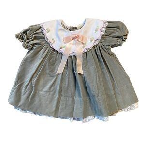 Vintage 1980s Grey Velvet Floral Lace Dress